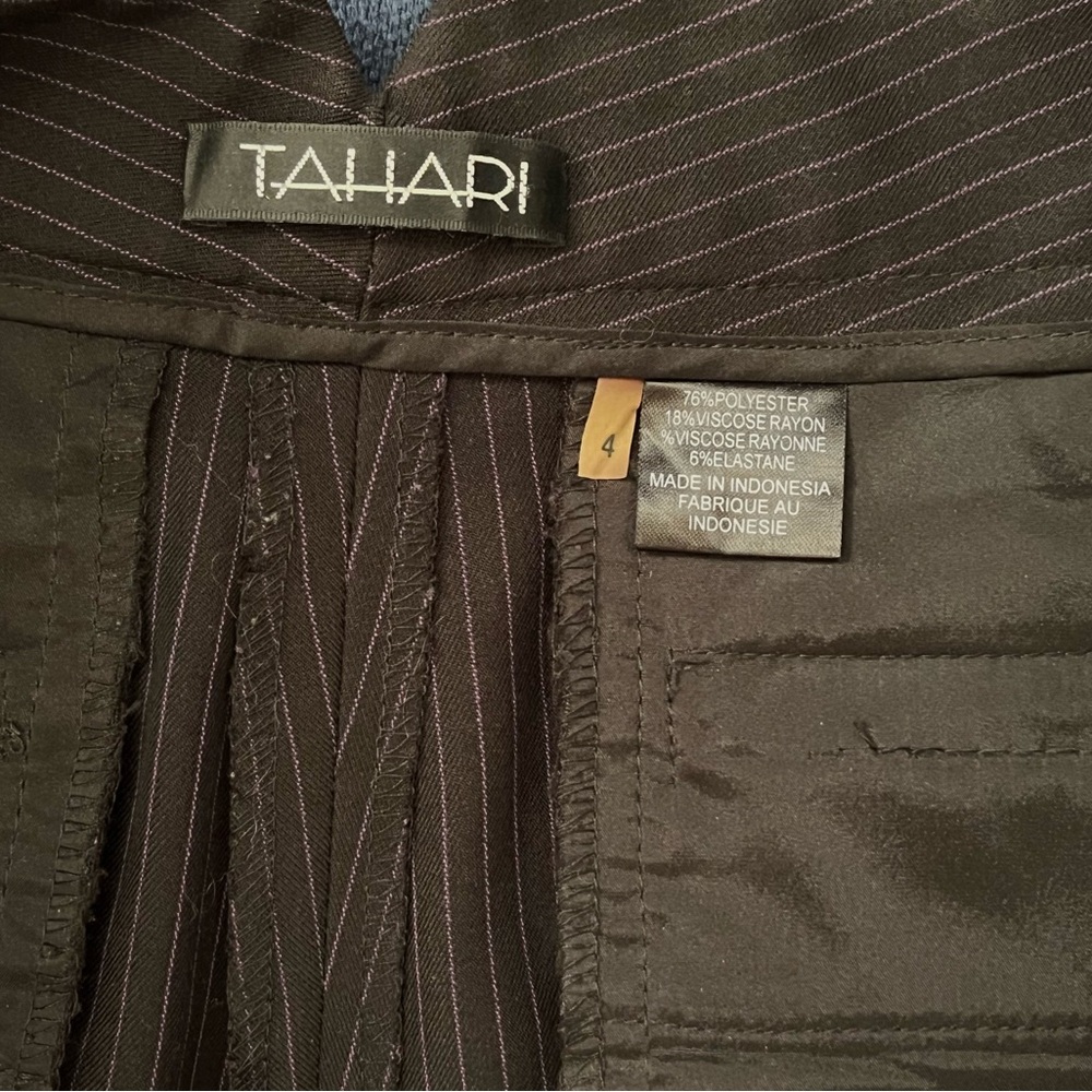 TAHARI Women's Pants Low Rise Wide Leg Stripes size 4 Black stripes - Picture 6 of 9